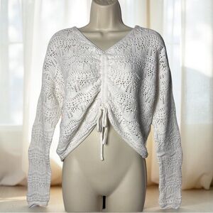 Jessica Simpson White Crochet Drawstring Boho Sweater Size L